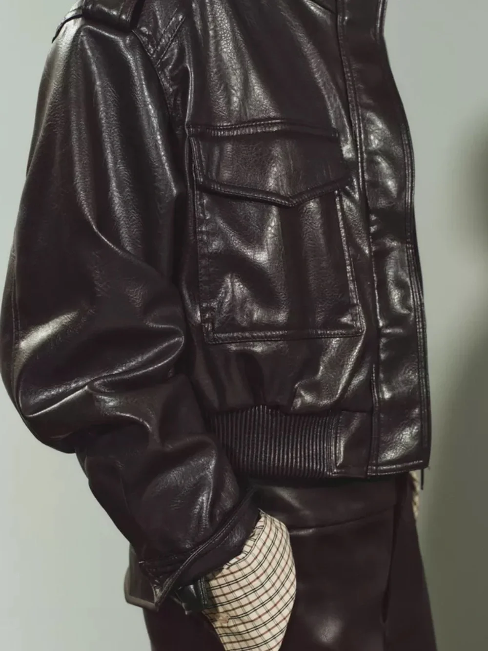 Zara Faux Leather Cargo Pocket Cropped Bomber Jacket size large - Picture 4 of 12